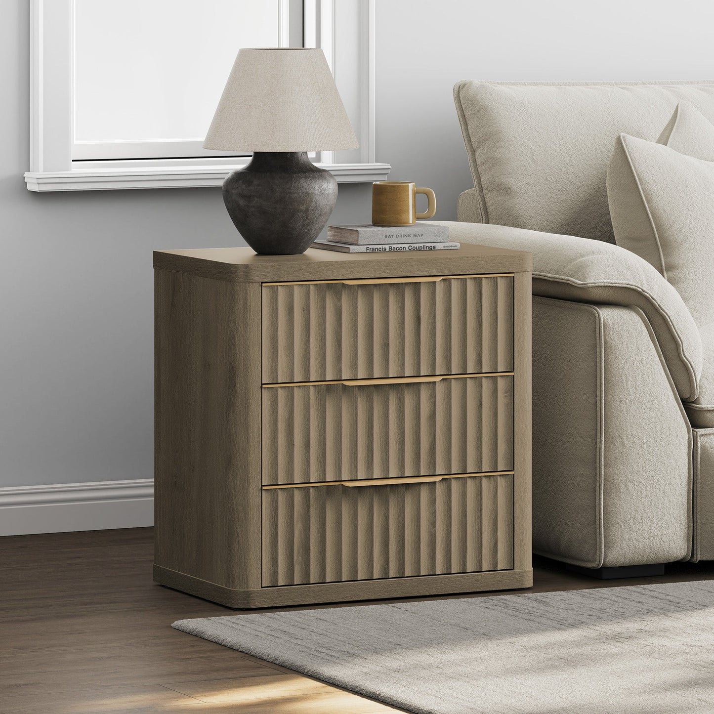 Commode Cas 3 tiroirs, poignée dorée