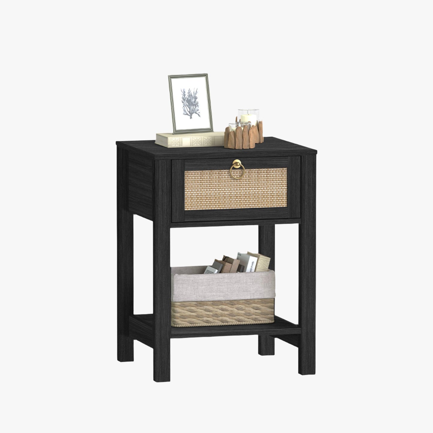 Table de chevet en rotin noir Terra