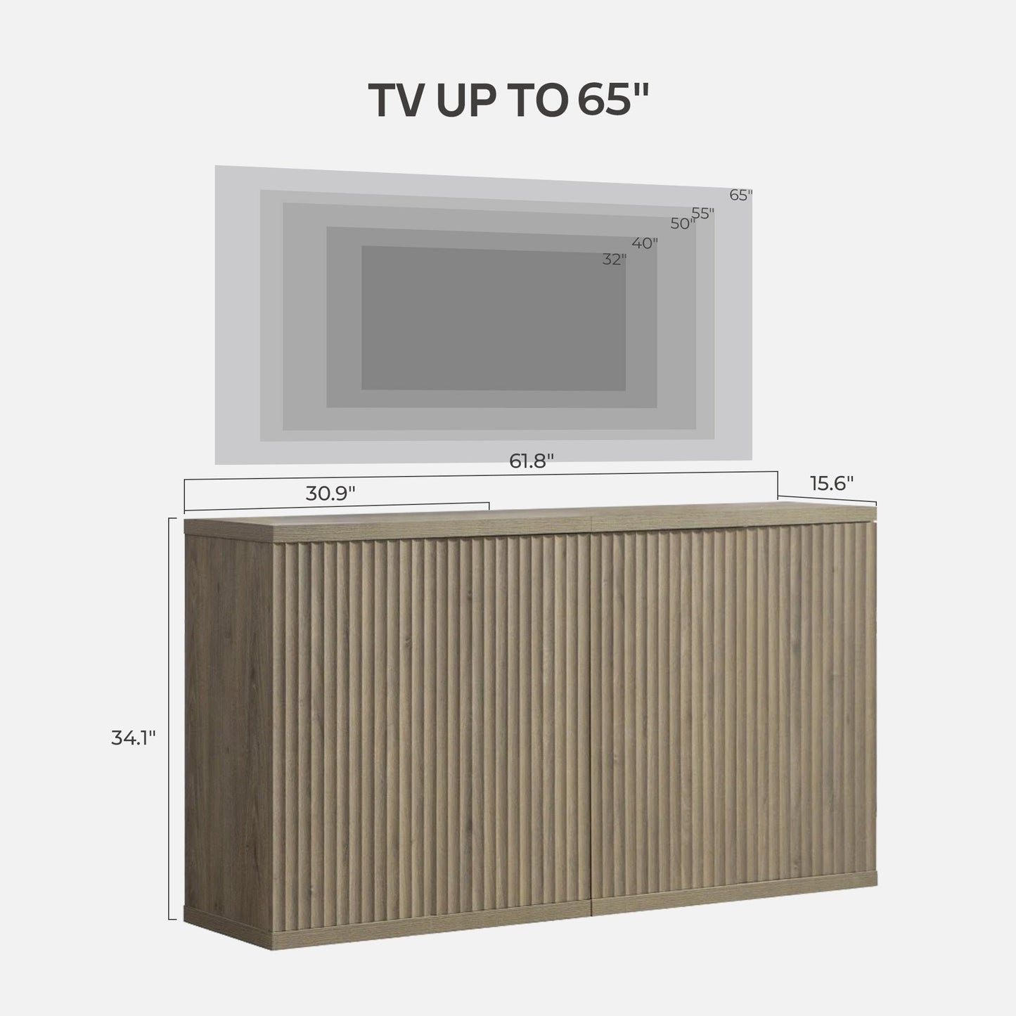Meuble TV Stria avec rangement jusqu'à 100 téléviseurs