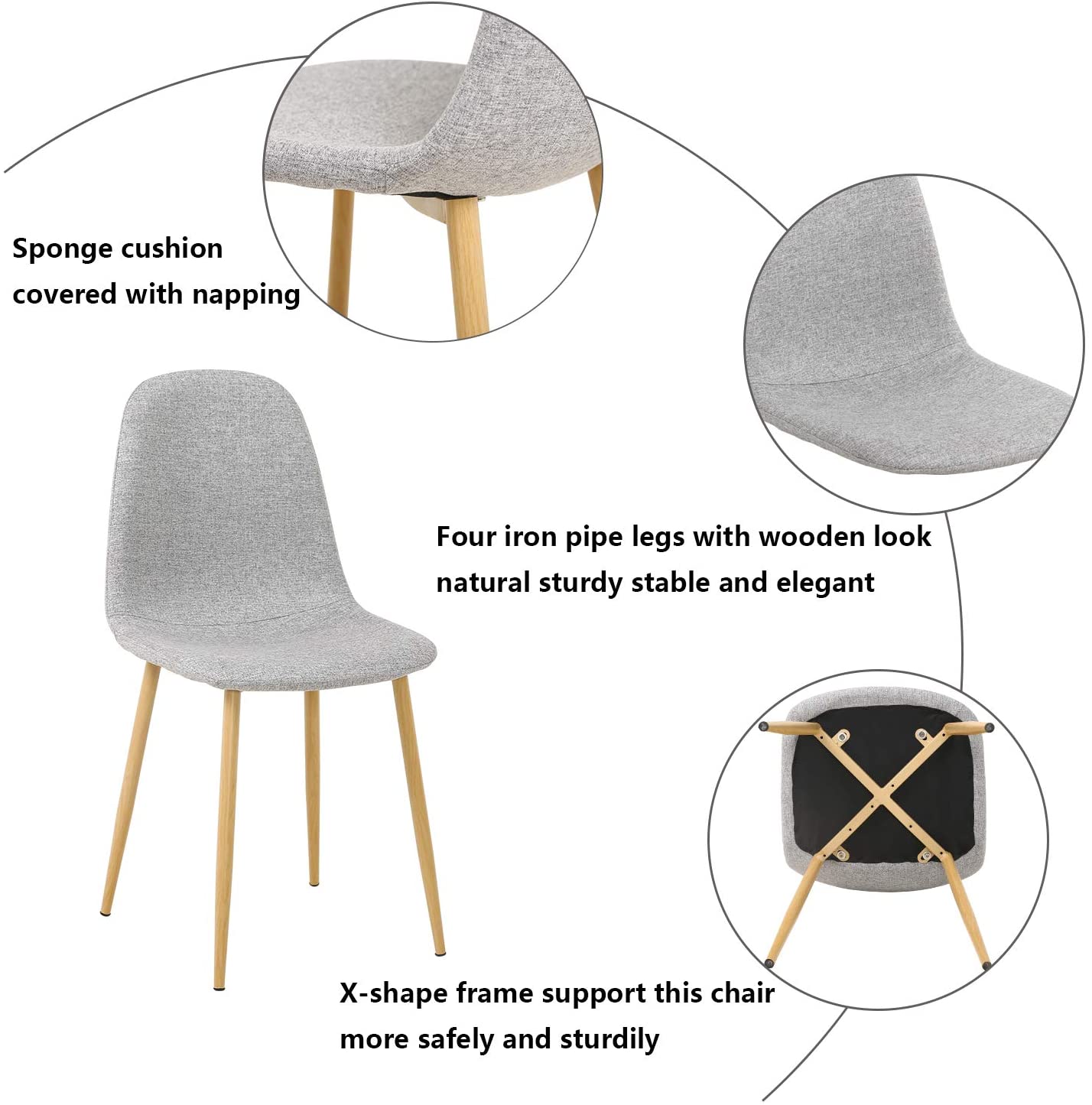Chaises de salle à manger en tissu gris 4 pièces