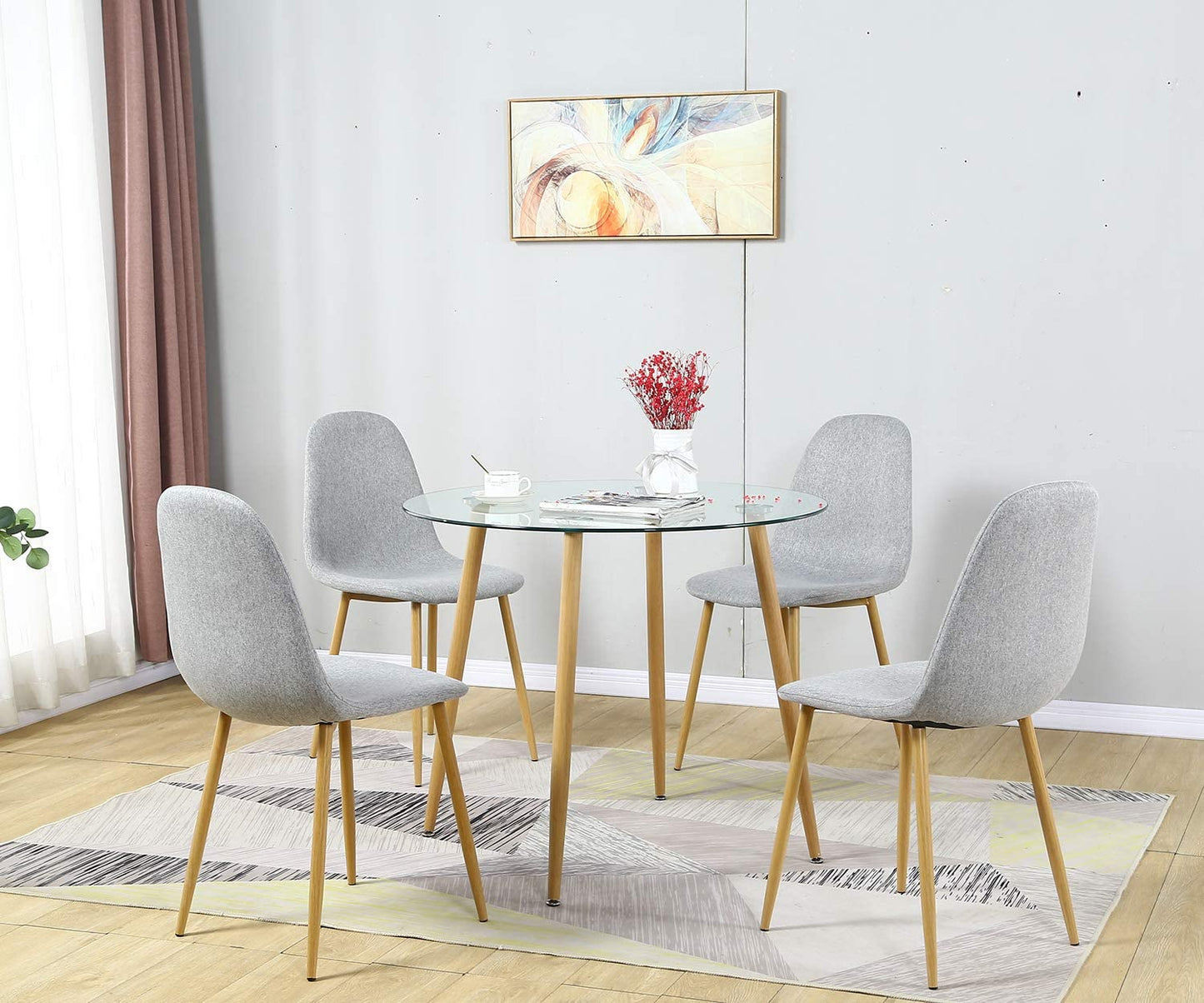 Chaises de salle à manger en tissu gris 4 pièces