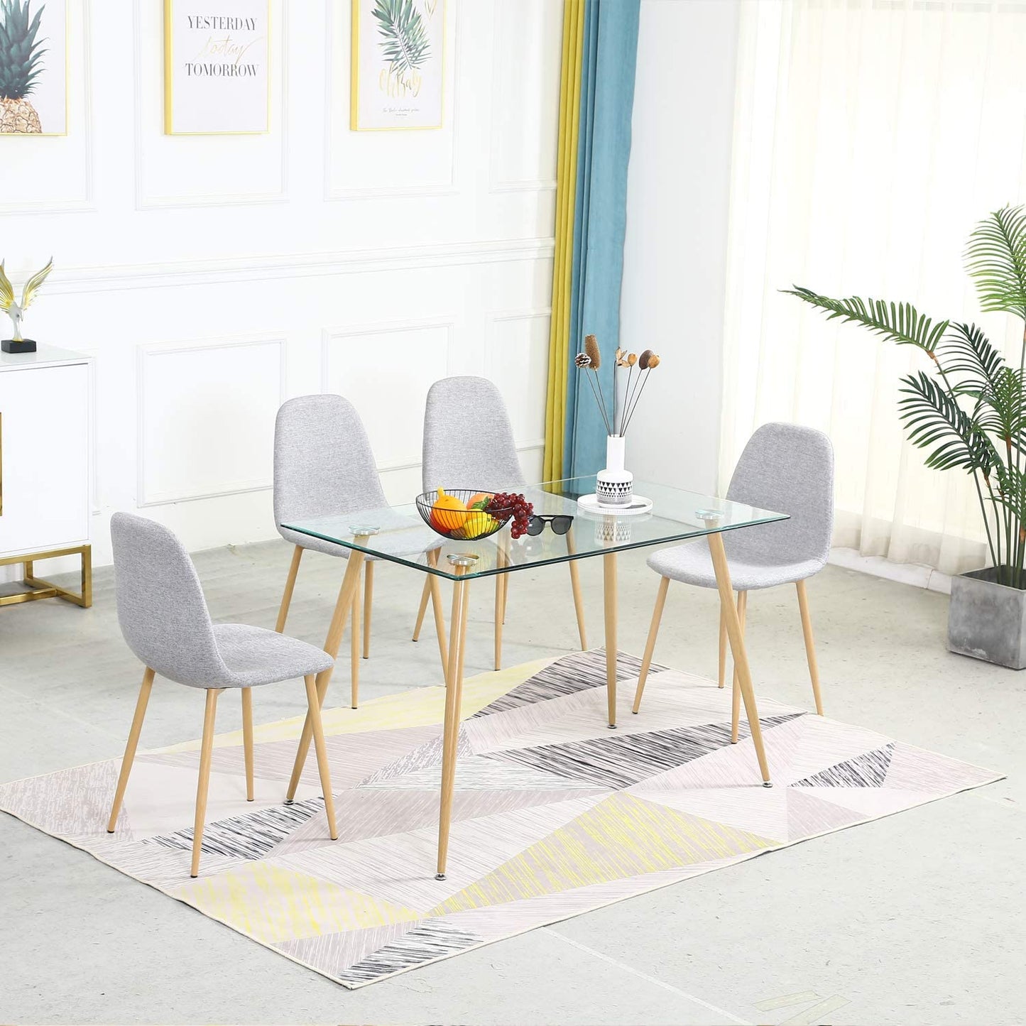 Chaises de salle à manger en tissu gris 4 pièces