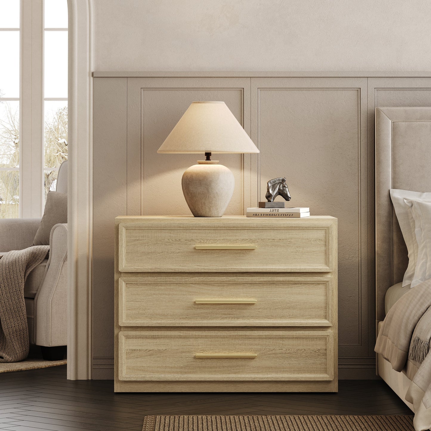 Table de chevet Crescent, 3 tiroirs