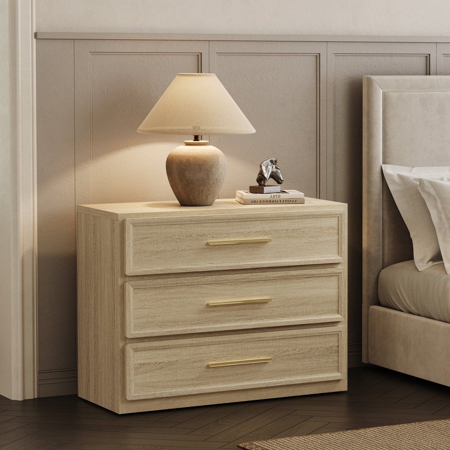 Table de chevet Crescent, 3 tiroirs