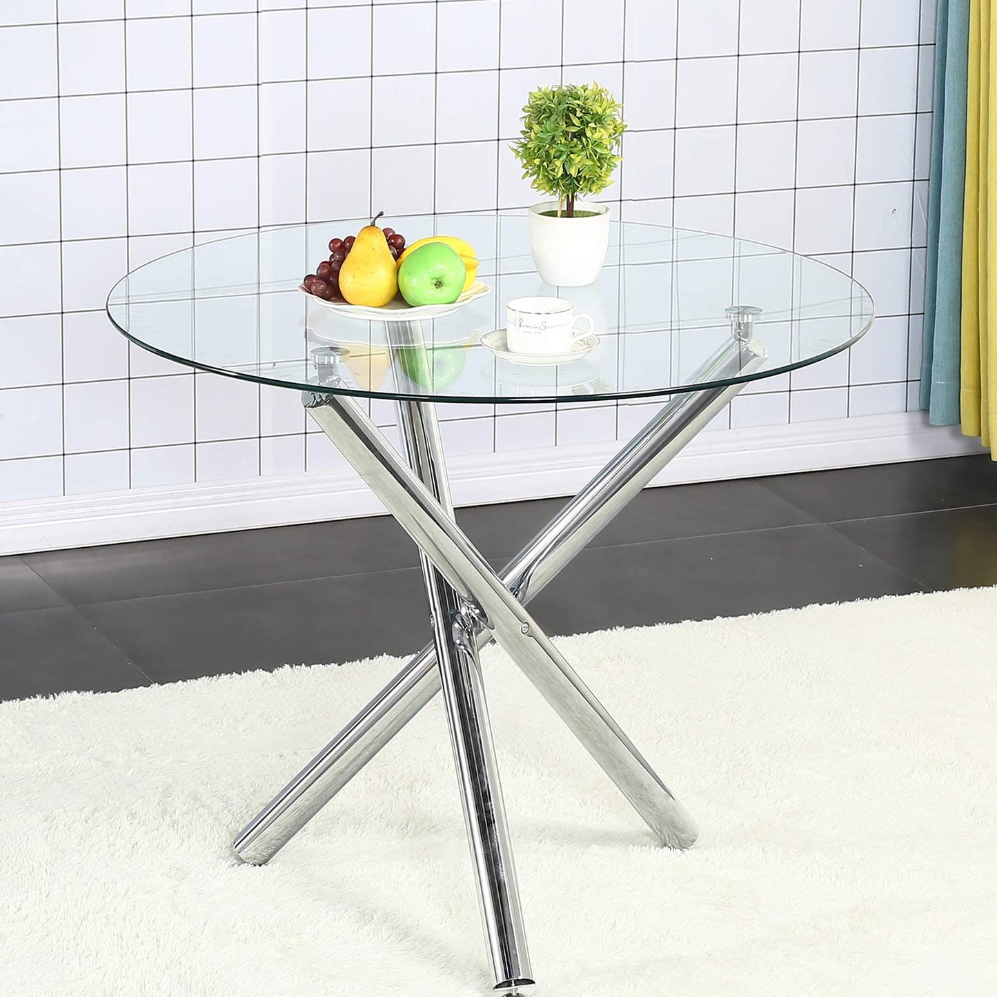 Table à manger avec plateau en verre