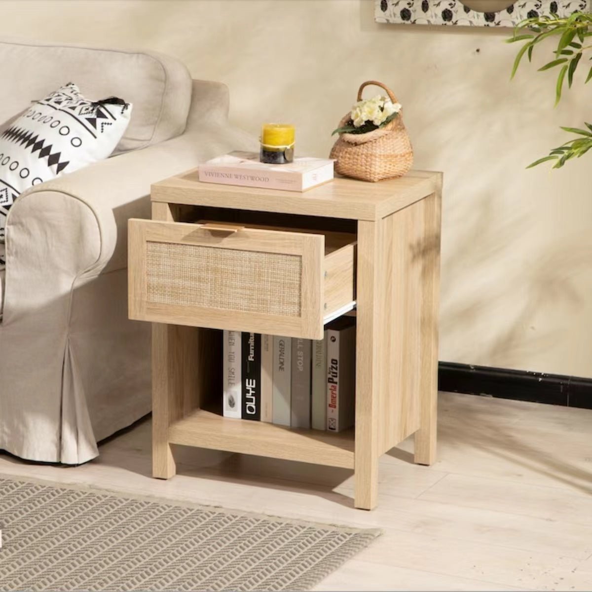 Table de chevet en rotin de style bohème