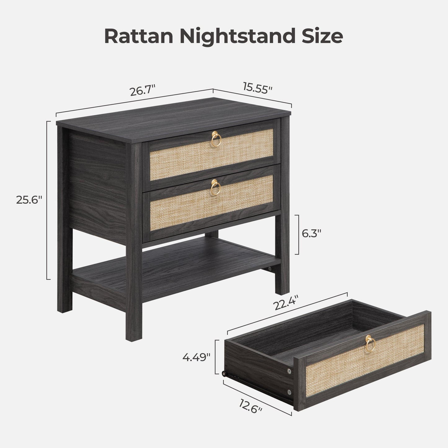 Grande table de chevet Terra, hauteur 25,6 pouces