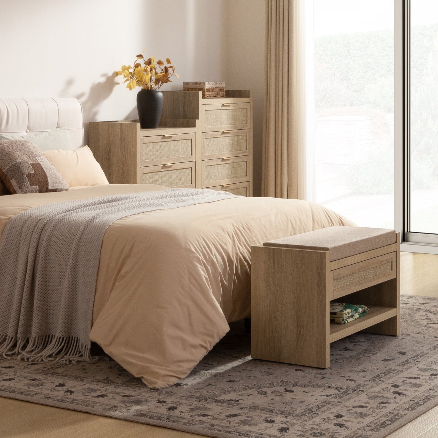 Commode en rotin Savanna, 5 tiroirs 