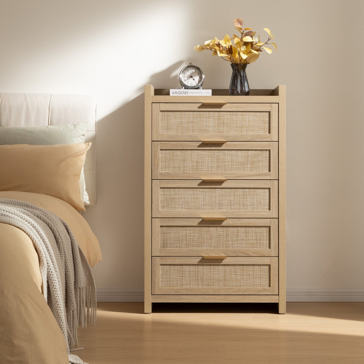 Commode en rotin Savanna, 5 tiroirs 