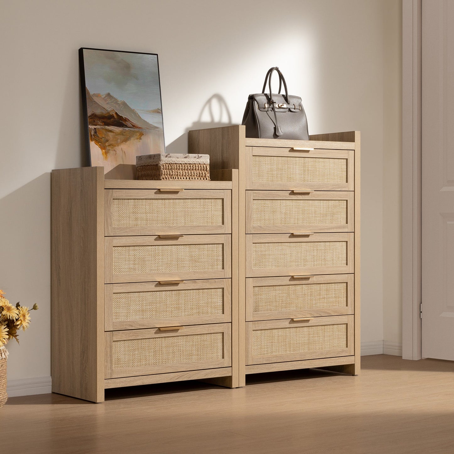 Commode en rotin Savanna, 5 tiroirs 