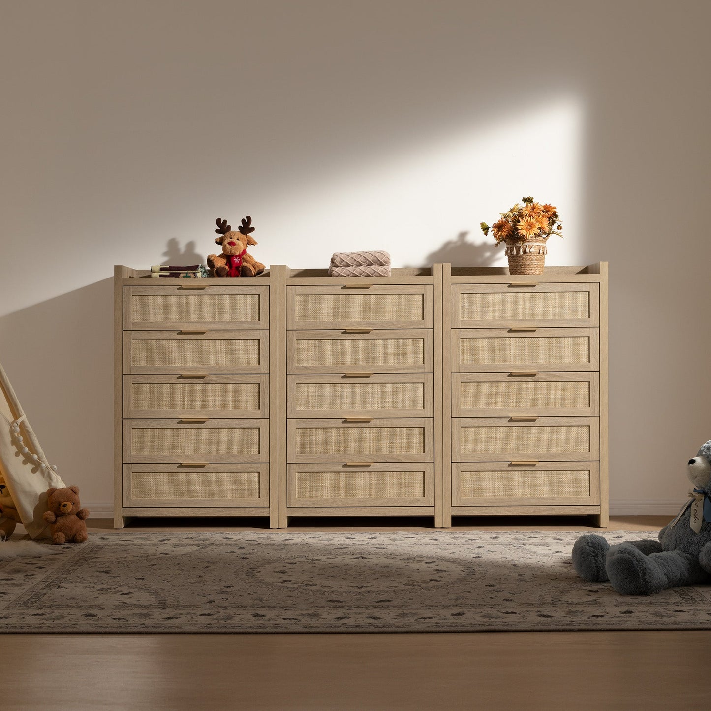 Commode en rotin Savanna, 5 tiroirs 