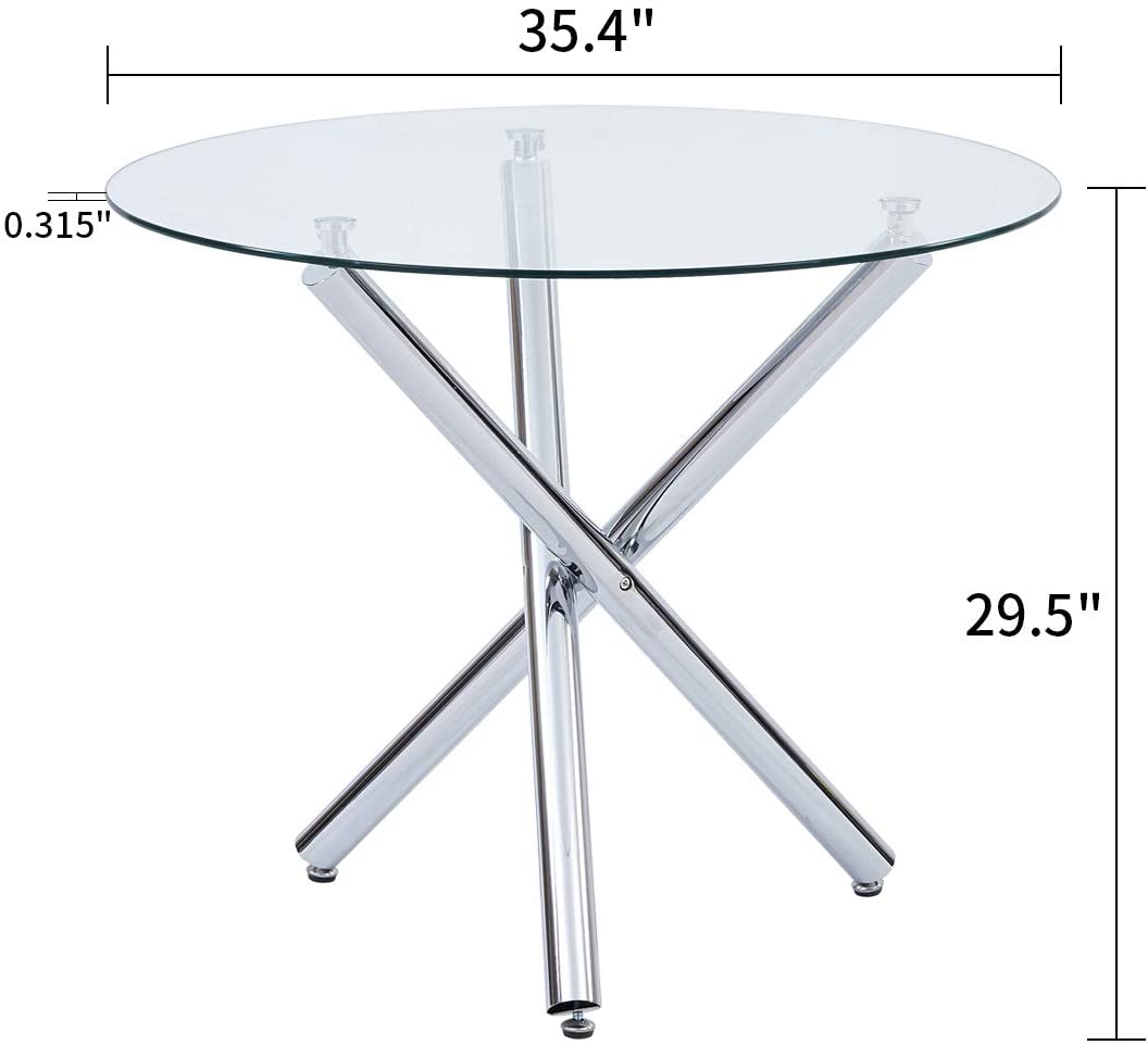 Ensembles de tables à manger 3/5 - Table ronde en verre avec 2/4 chaises