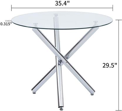 Ensembles de tables à manger 3/5 - Table ronde en verre avec 2/4 chaises
