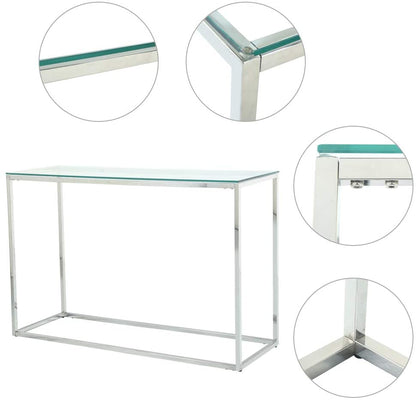 Table d'entrée avec cadre en métal chromé et plateau en verre