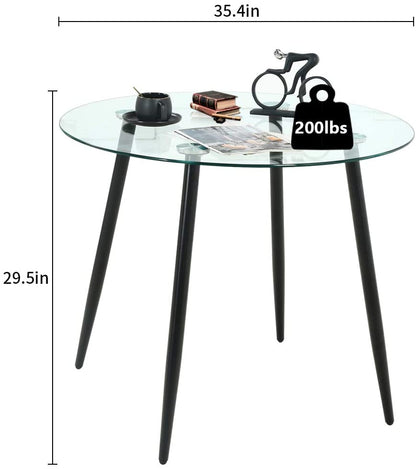Table à manger ronde avec plateau en verre de 35 po