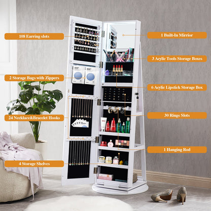 Miroir blanc pleine longueur avec rangement pour bijoux