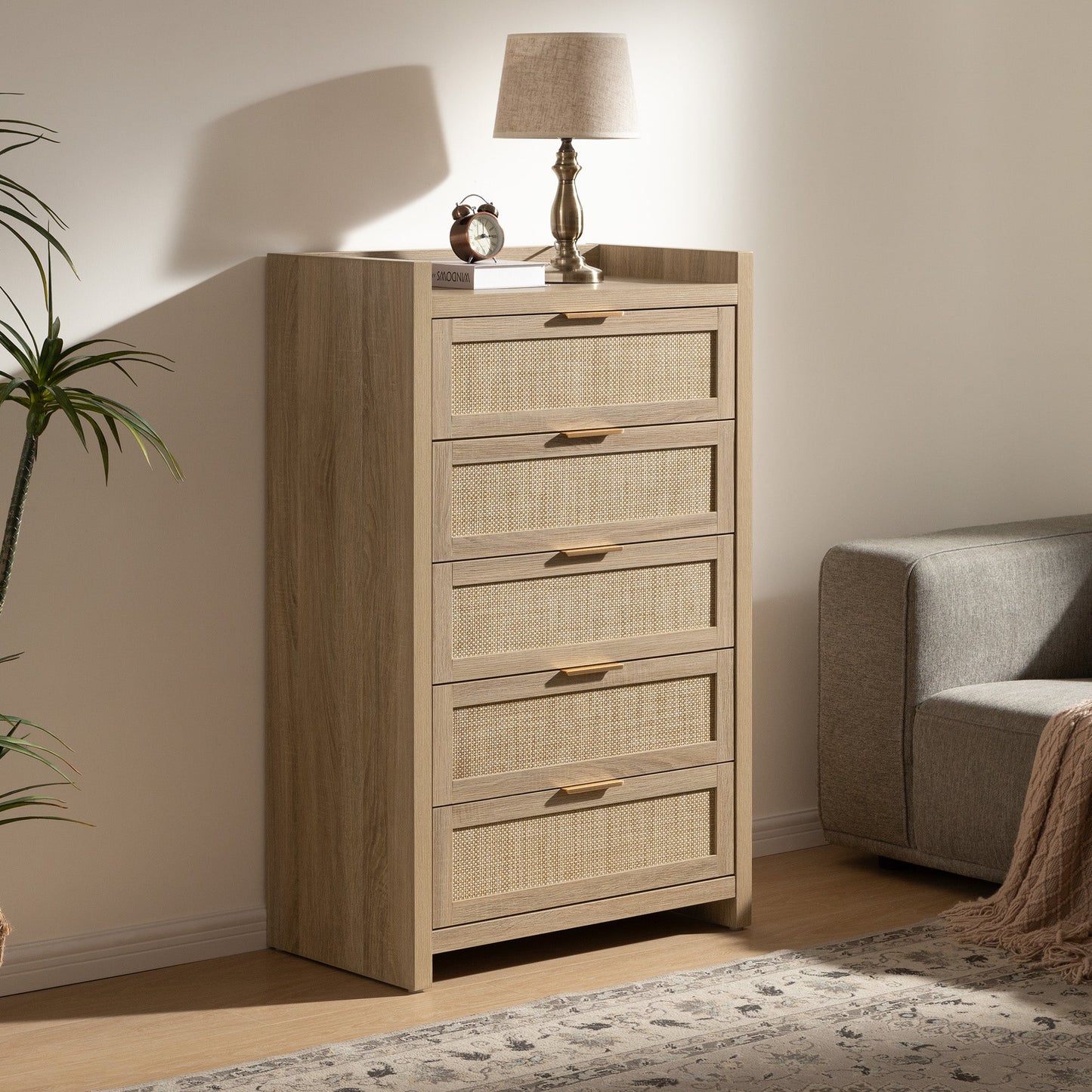 Commode en rotin Savanna, 5 tiroirs 