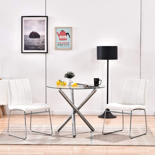 Ensembles de tables à manger 3/5 - Table ronde en verre avec 2/4 chaises