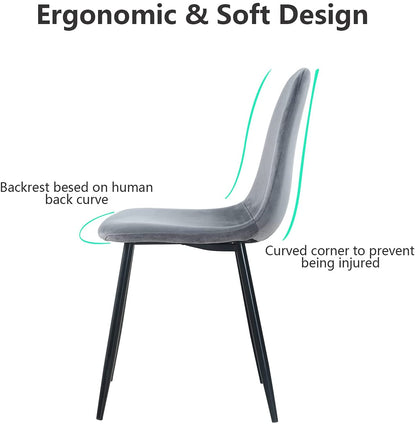 Chaises de salle à manger en velours gris 4 pièces