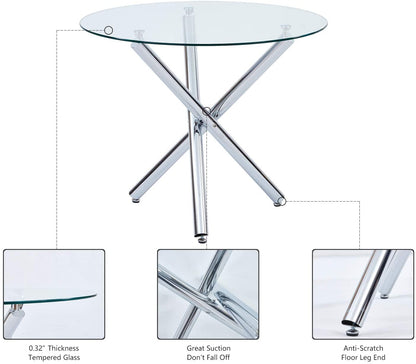 Ensembles de tables à manger 3/5 - Table ronde en verre avec 2/4 chaises