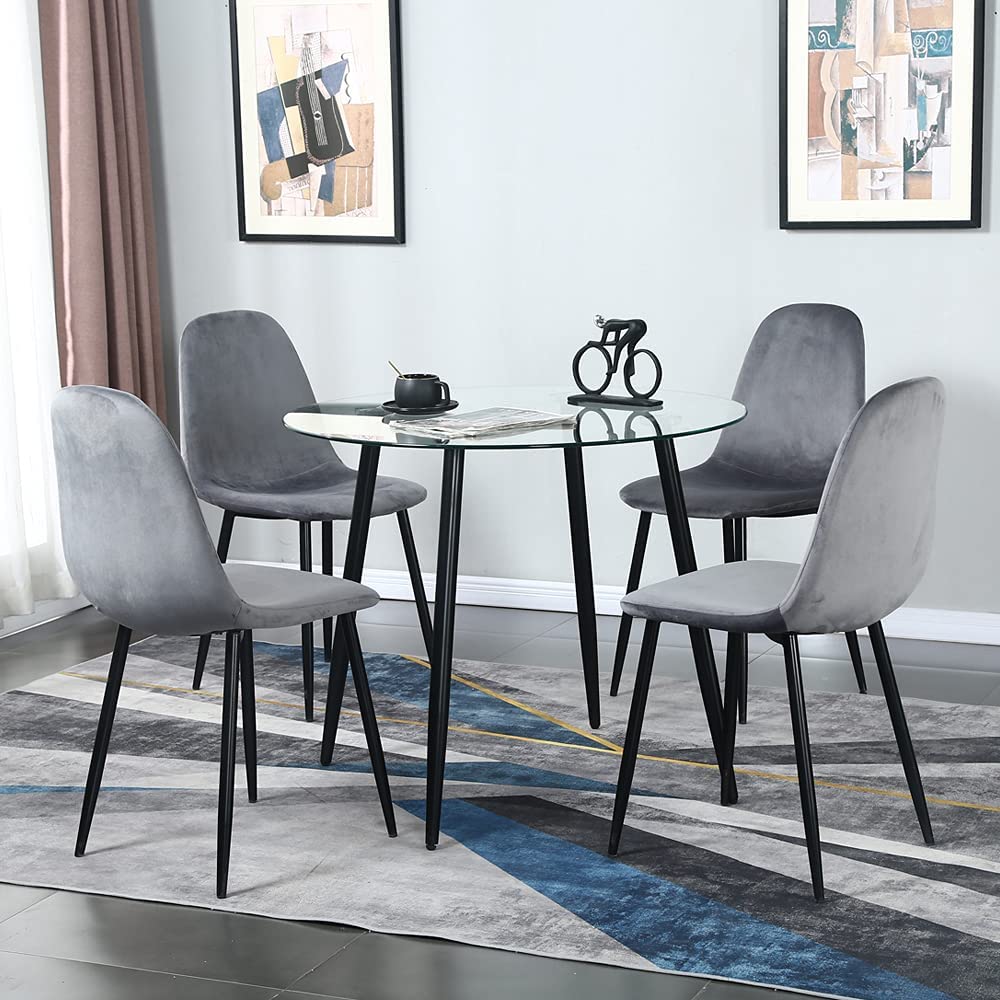 Chaises de salle à manger en velours gris 4 pièces