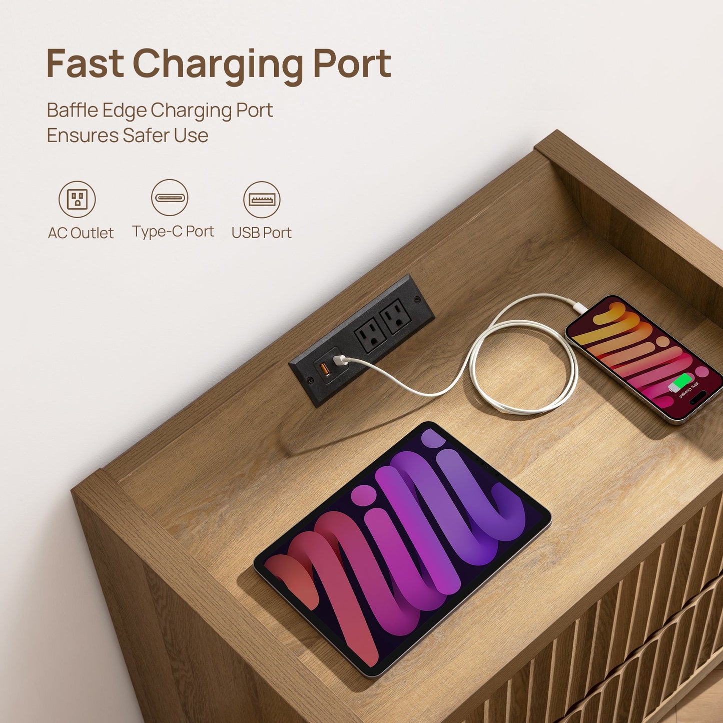 Table de chevet Prelude avec station de charge 