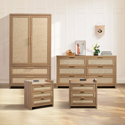 Ensemble commode 6 tiroirs, armoire et table de chevet 3 tiroirs Savanna 
