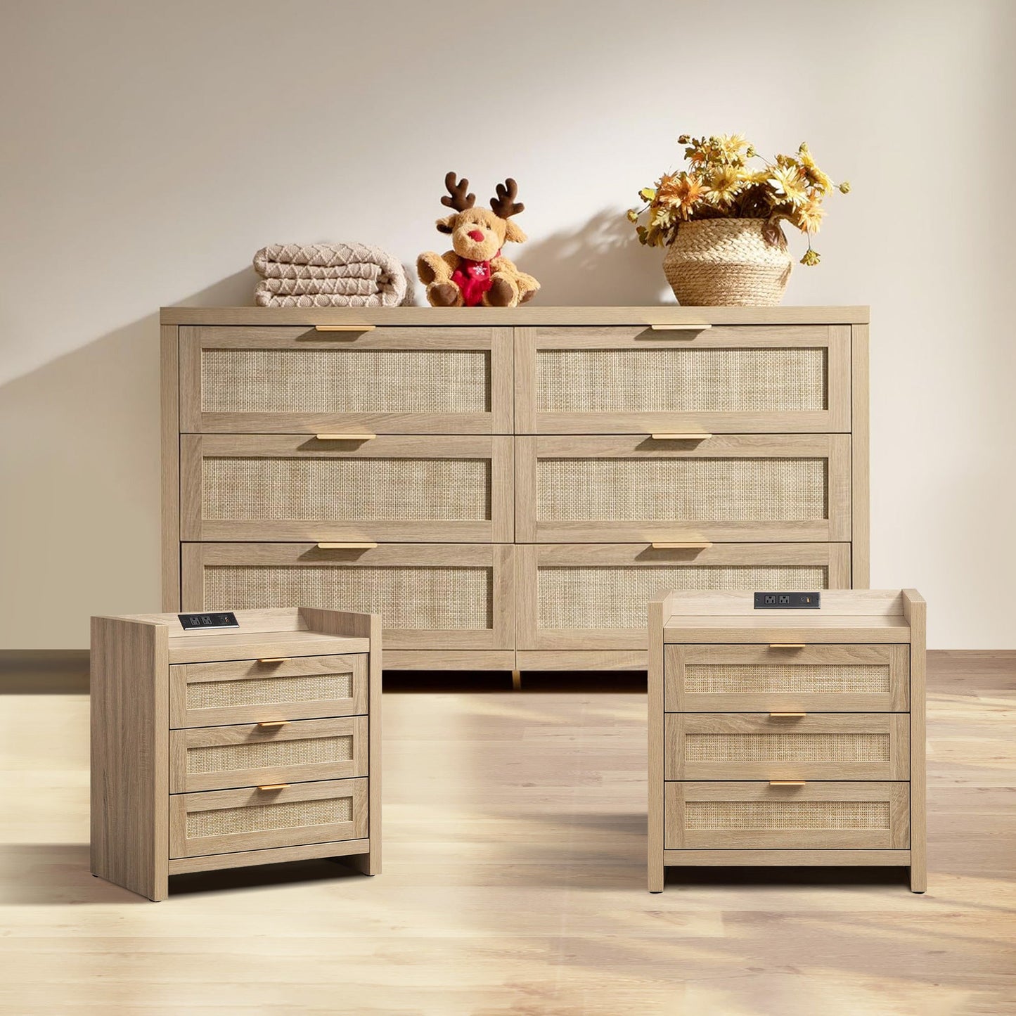 Ensemble commode et table de chevet Savanna à 6 tiroirs 