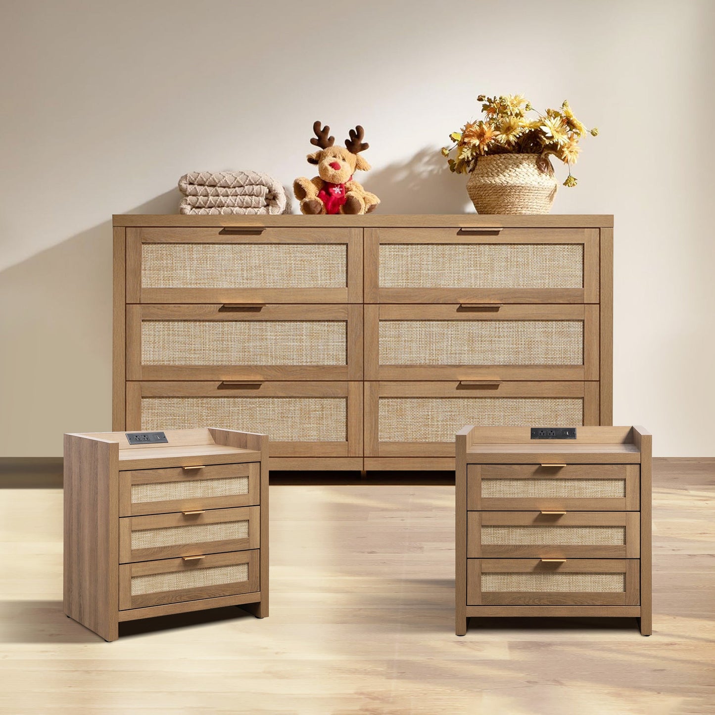 Ensemble commode et table de chevet Savanna à 6 tiroirs 