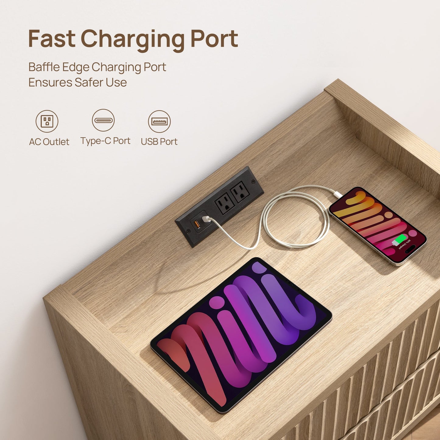 Table de chevet Prelude avec station de charge 