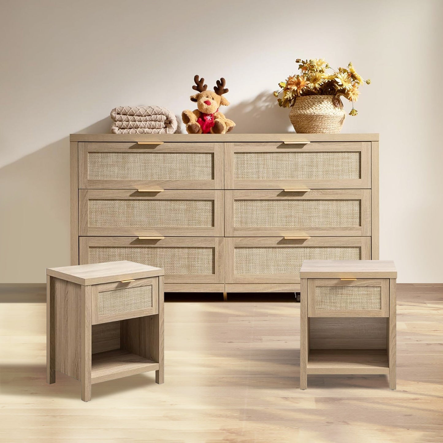 Ensemble table de chevet et commode à 6 tiroirs Savanna 