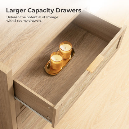 Commode en rotin Savanna, 5 tiroirs 