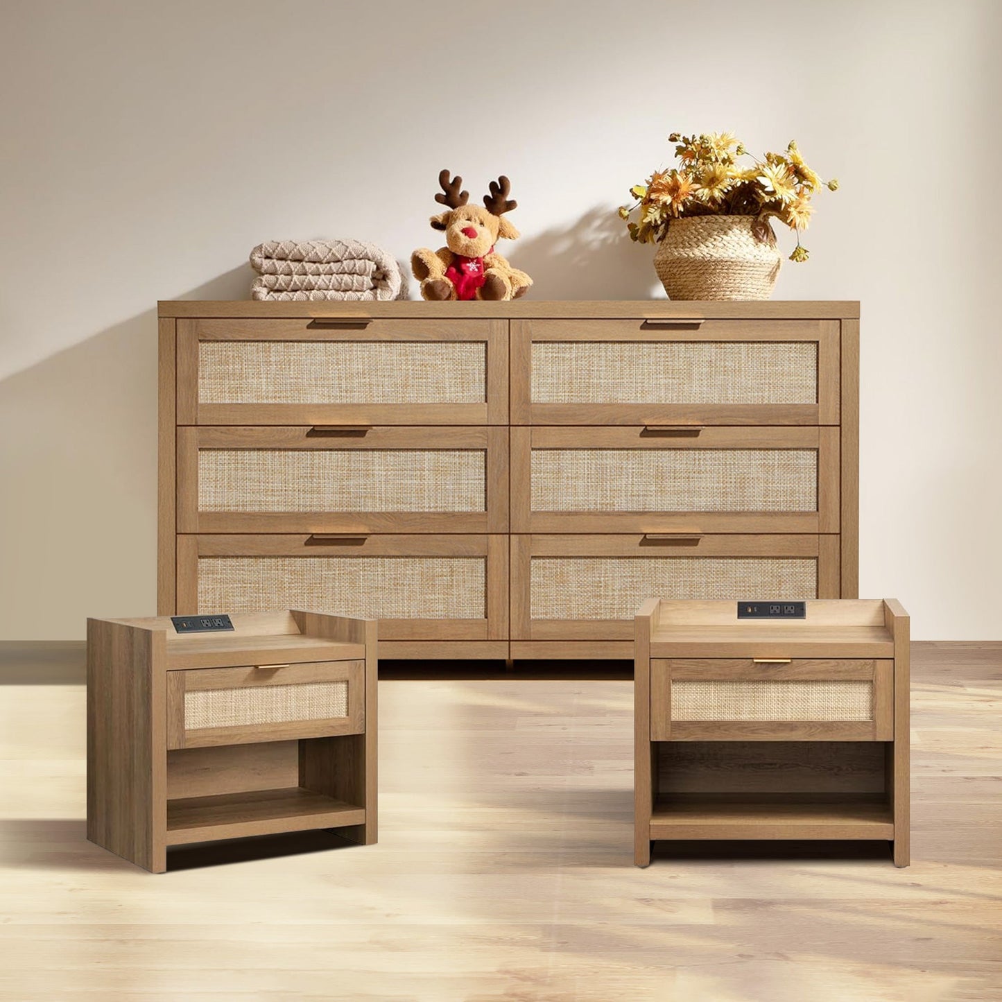 Ensemble table de chevet et commode à 6 tiroirs Savanna 