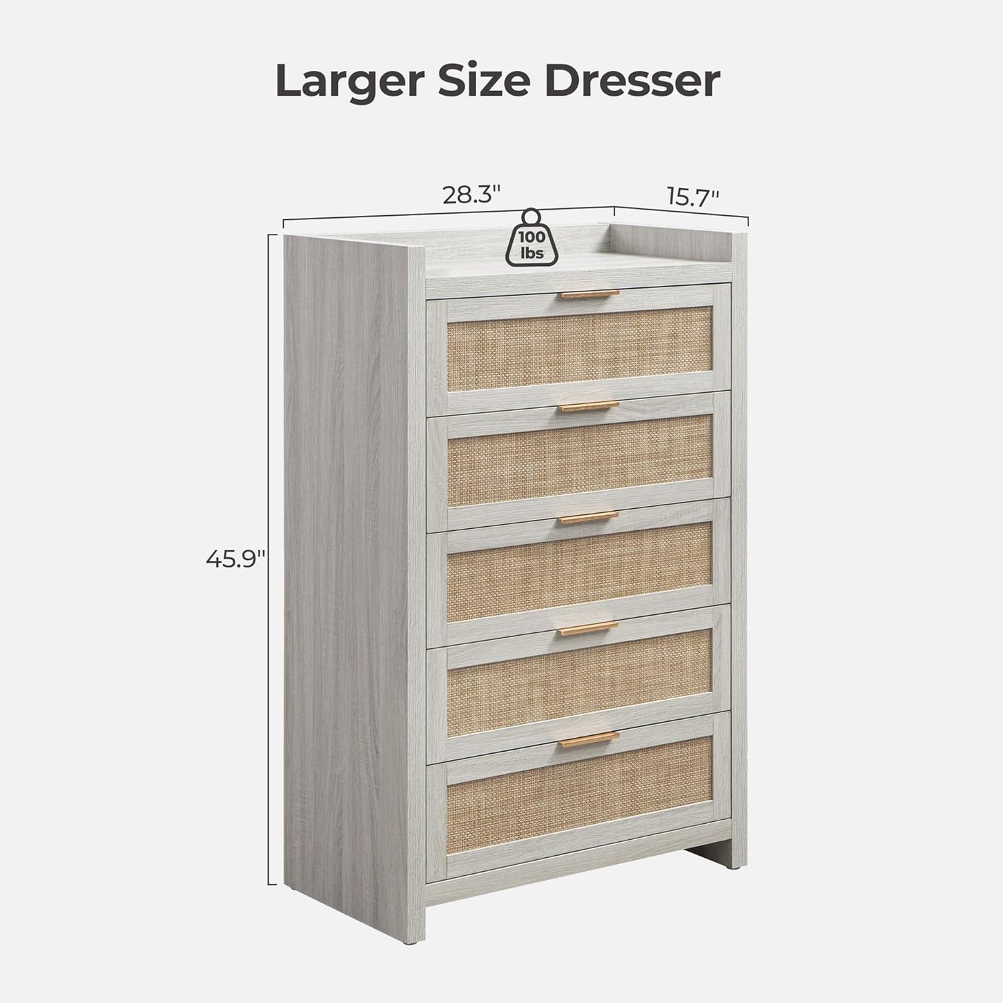 Commode en rotin Savanna, 5 tiroirs 