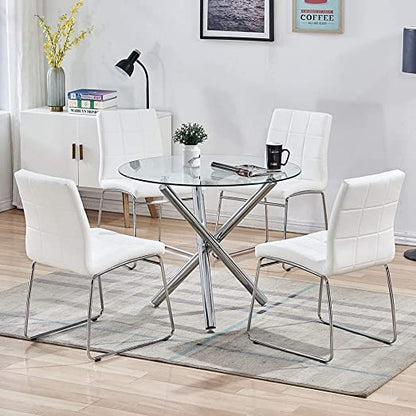 Ensembles de tables à manger 3/5 - Table ronde en verre avec 2/4 chaises