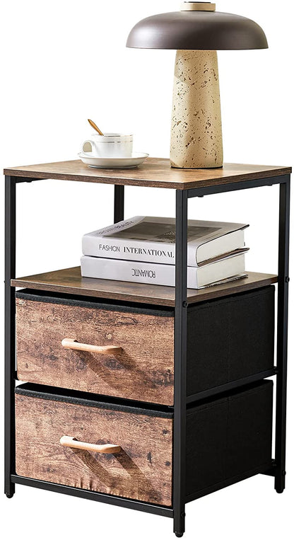 Table d'appoint avec 2 tiroirs en tissu et étagère