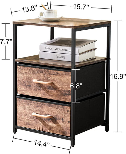 Table d'appoint avec 2 tiroirs en tissu et étagère