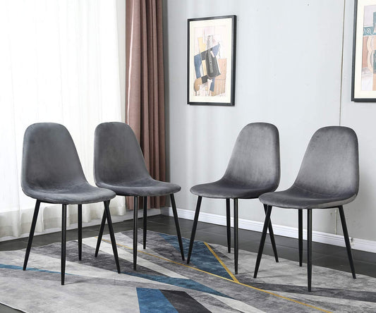 Chaises de salle à manger en velours gris 4 pièces