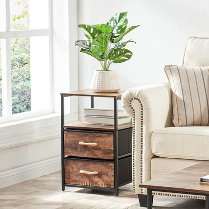 Table d'appoint avec 2 tiroirs en tissu et étagère