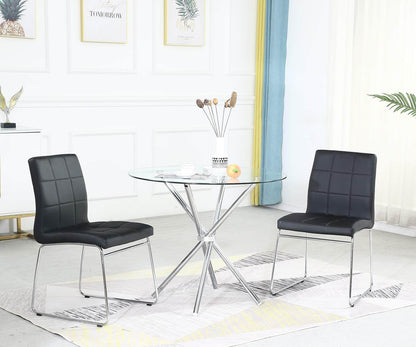 Ensemble de table à manger 3/5 - Table ronde en verre + 2/4 chaises de cuisine