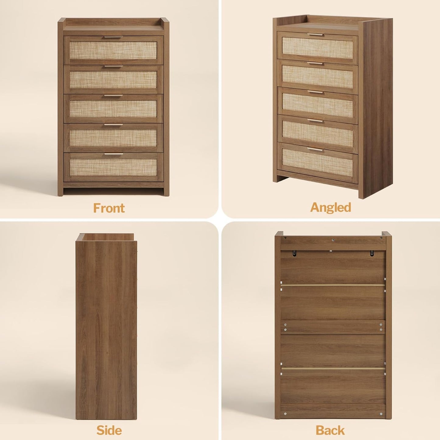 Commode en rotin Savanna, 5 tiroirs 