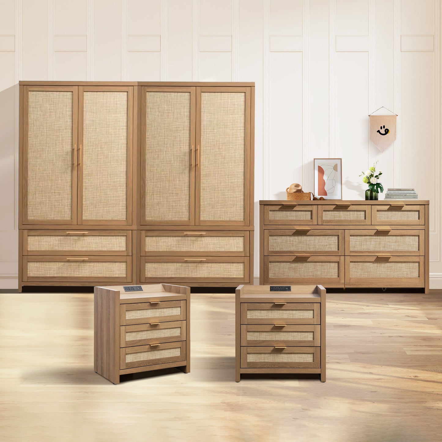 Ensemble de chambre à coucher Savanna avec commode, table de chevet et armoire 
