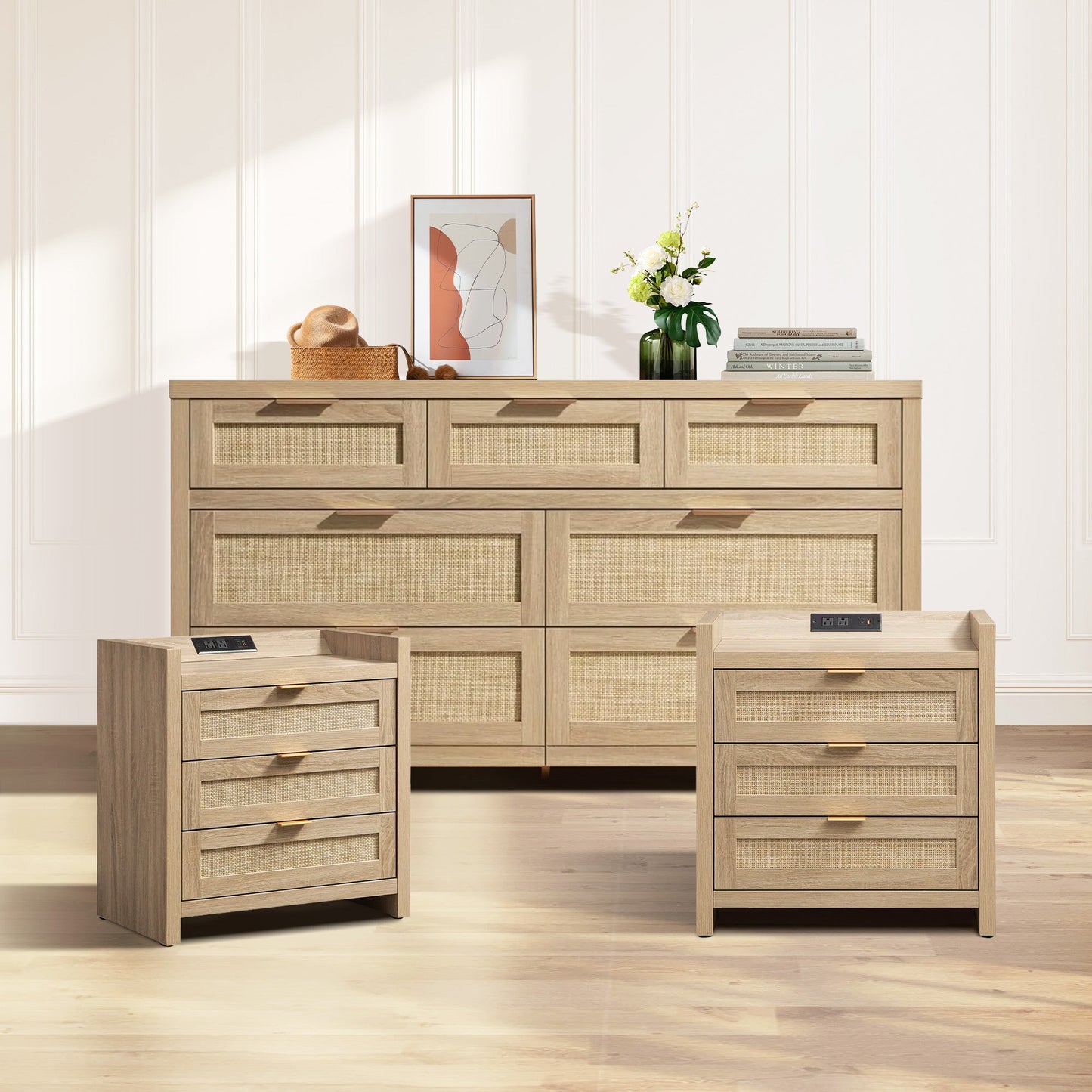 Ensemble commode et table de chevet Savanna à 7 tiroirs 