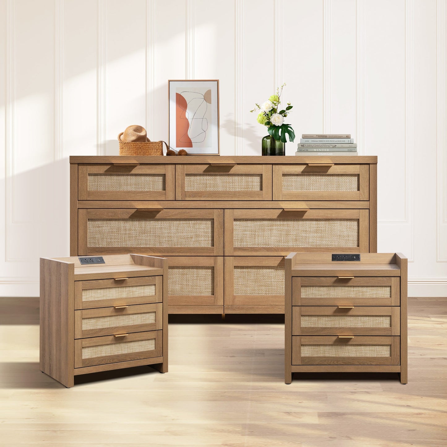 Ensemble commode et table de chevet Savanna à 7 tiroirs 