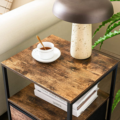 Table d'appoint avec 2 tiroirs en tissu et étagère