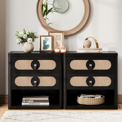 Table de chevet noire avec tiroir, 24 pouces