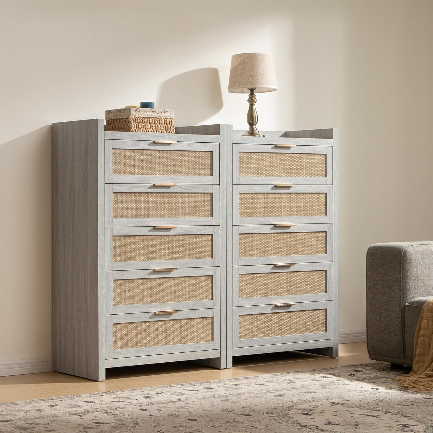 Commode en rotin Savanna, 5 tiroirs 