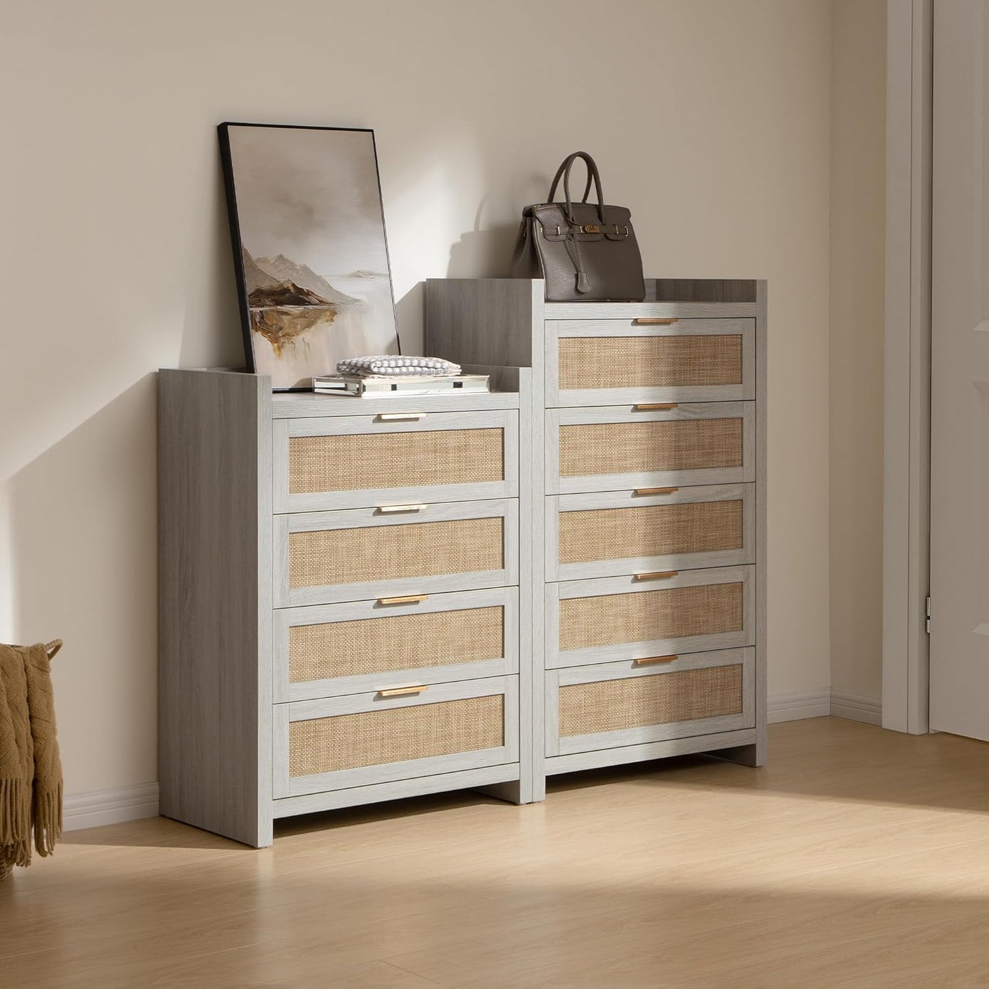 Commode en rotin Savanna, 5 tiroirs 