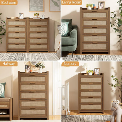 Commode en rotin Savanna, 5 tiroirs 