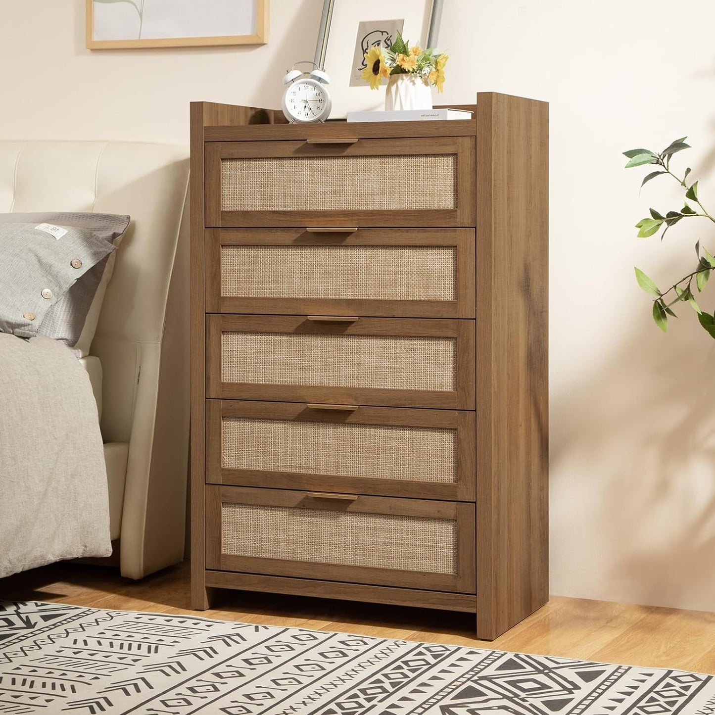 Commode en rotin Savanna, 5 tiroirs 